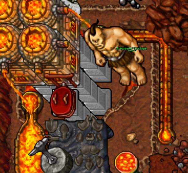 NPC A Sweaty Cyclops, responsável pelas trocas dos cristais Miner Coins.