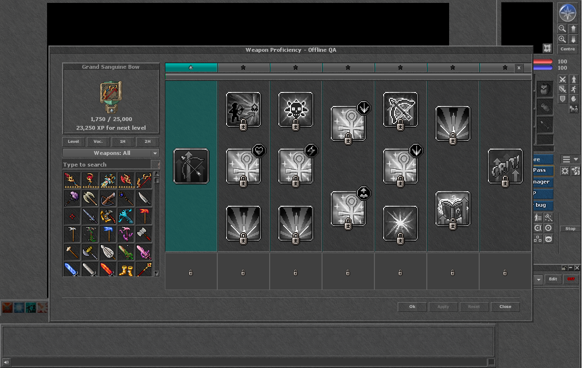 Grand Sanguine Bow com a primeira coluna desbloqueada ao atingir 1.750 pontos.